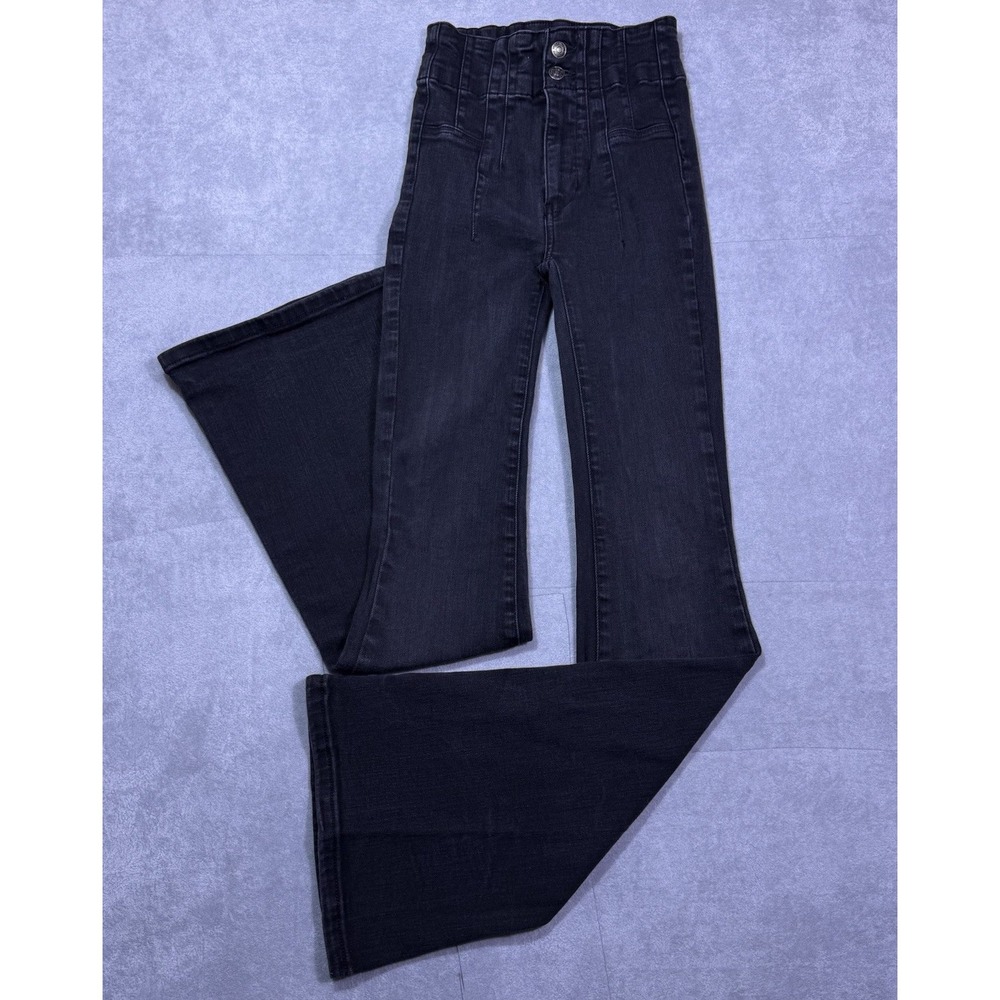 Free People We The Free Jeans Womens 24x32 Highrise Slim Flare Black Bell Hippie